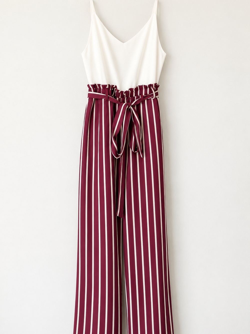 Belle & Tweed XL Burgundy Cream Striped Wide-Leg Jumpsuit